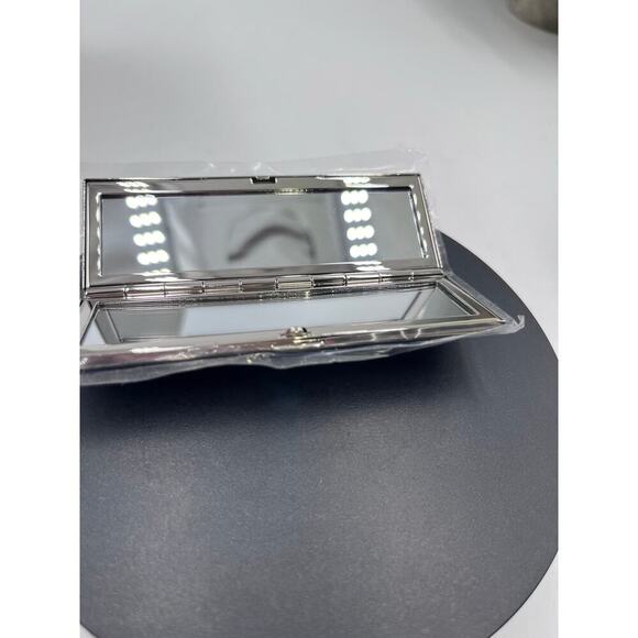 JUDITH LEIBER Compact Mirror Slim Pocket Austria Crystal Green Blue Dots Silver - Picture 10 of 11